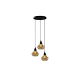 Amber LED Camlı 3'lü Tepsi Sarkıt Pütürlü Siyah E27 Uyumlu Salon ve Antre, Siyah-051