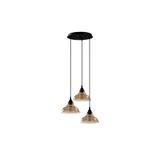 Amber LED Modern 3'lü Tepsi Sarkıt Pütürlü Siyah Füme Cam E27 Uyumlu, Siyah-322