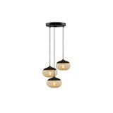 Amber LED Modern Camlı 3'lü Tepsi Sarkıt Pütürlü Siyah E27 Uyumlu, Siyah-868