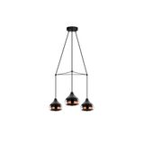 Amber LED Modern Metal Gövdeli 3'lü Tepsi Sarkıt Parlak Siyah E27 Uyumlu, Siyah-6881