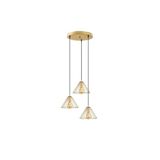 Amber LED Modern Tel 3'lü Tepsi Sarkıt Altın Renkli E27 Uyumlu Aydınlatma, Altın-11361