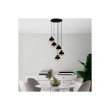 Amber LED Parlak Siyah Metal Gövdeli 5'Li Tepsi Sarkıt Avize Mutfak ve Salon için, Siyah-7006
