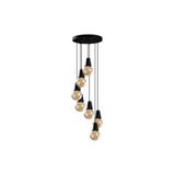 Amber LED Rustik 7'Li Tepsi Sarkıt Pütürlü Siyah Metal Gövde ile Salon ve Yatak Odası Aydınlatma, Siyah-6501