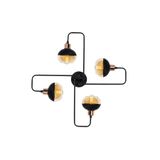 Amber LED Şık Camlı 4'lü Plafönyer Modern Aydınlatma E27 Uyumlu, Siyah-372