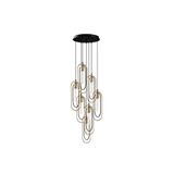 Amber LED Şık Metal Gövdeli 7'Li Tepsi Sarkıt Siyah Mutfak ve Salon Aydınlatması E27 Uyumlu, Siyah-2051