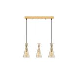 Amber LED Şık Metal Gövdeli Tel 3'lü Sıralı Sarkıt Avize, Salon ve Yatak Odası için E27 Uyumlu, Altın-12030