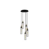 Amber LED Şık Metal Gövdeli Tel 5'Li Tepsi Sarkıt Modern Aydınlatma, Siyah-4