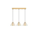 Amber LED Tel 3'lü Sıralı Sarkıt Parlak Gold Metal Gövde ile Salon ve Yatak Odası Aydınlatma, Altın-11356