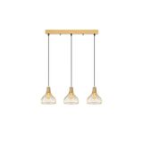 Amber LED Tel 3'lü Sıralı Sarkıt Parlak Gold Metal Gövdeli Modern Avize, Altın-12170