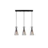 Amber LED Tel 3'lü Sıralı Sarkıt Pütürlü Siyah Metal Gövde ile Oturma Odası Aydınlatma E27 Uyumlu, Siyah-12015