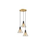 Amber LED Tel 3'lü Tepsi Sarkıt Parlak Gold Metal Gövde ile Salon ve Mutfak Aydınlatması, Altın-11301