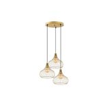 Amber LED Tel 3'lü Tepsi Sarkıt Parlak Gold Metal Gövdeli Aydınlatma, Salon ve Yatak Odası için E27 Uyumlu, Altın-11930