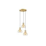 Amber LED Tel 3'lü Tepsi Sarkıt Parlak Gold Metal Gövdeli Aydınlatma, Salon ve Yatak Odası için E27 Uyumlu, Altın-12140