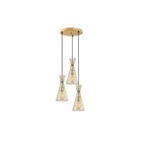 Amber LED Tel 3'lü Tepsi Sarkıt Parlak Gold Metal Gövdeli Modern Avize, Altın-12035