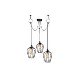 Amber LED Tel 3'lü Tepsi Sarkıt Pütürlü Siyah Metal Gövde ile Mutfak ve Salon Aydınlatması, Siyah-6686