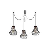 Amber LED Tel 3'lü Tepsi Sarkıt Pütürlü Siyah Metal Gövde ile Salon ve Mutfak Aydınlatma, Siyah-1053