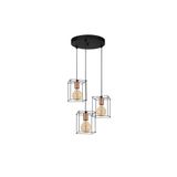 Amber LED Tel 3'lü Tepsi Sarkıt Pütürlü Siyah Metal Gövde ile Salon ve Yatak Odası Aydınlatma, Siyah-1182
