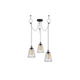 Amber LED Tel 3'lü Tepsi Sarkıt Pütürlü Siyah Metal Gövdeli E27 Uyumlu Aydınlatma, Siyah-6651