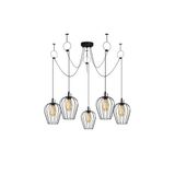 Amber LED Tel 5'Li Tepsi Sarkıt Pütürlü Siyah Metal Gövde ile Modern Aydınlatma, Siyah-6691