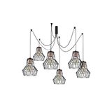 Amber LED Tel 6'lı Tepsi Sarkıt Pütürlü Siyah Metal Gövde ile Oturma Odası Aydınlatma, Siyah-1054