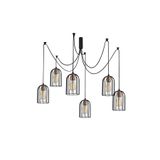 Amber LED Tel 6'lı Tepsi Sarkıt Pütürlü Siyah Metal Gövde ile Salon ve Yatak Odası Aydınlatması, Siyah-1217