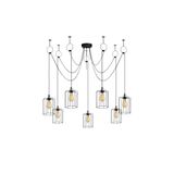 Amber LED Tel 7'Li Tepsi Sarkıt Pütürlü Siyah Metal Gövde E27 Uyumlu, Siyah-6626