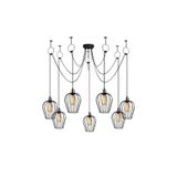 Amber LED Tel 7'Li Tepsi Sarkıt Pütürlü Siyah Modern Aydınlatma E27 Uyumlu, Siyah-6696