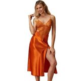 Amber Saten Dantelli Yırtmaçlı Uzun Gecelik, S, N7136-19804IGP27193856