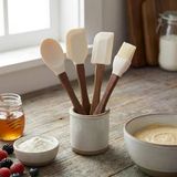 Amberhaus 4'Lü Akasya Ahşap Saplı Silikon Spatula Seti - 21 Cm Kavanoz Sıyırma, Pasta Süsleme Yumurta Fırçası - Yanmaz Yapışmaz Mutfak Seti