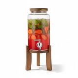 AmberHaus Akasya Ahşap Standlı Musluklu Cam Sebil - Soğuk İçecek Dispenseri ve Limonata Sürahisi - Parti ve Sunum İçin Şerbetlik - 3 ve 5 Litre Seçenekli (Akasya, Ahşap Kapaklı, 3 Litre)