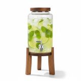 AmberHaus Akasya Ahşap Standlı Musluklu Cam Sebil - Soğuk İçecek Dispenseri ve Limonata Sürahisi - Parti ve Sunum İçin Şerbetlik - 3 ve 5 Litre Seçenekli (Akasya, Ahşap Kapaklı, 5 Litre)