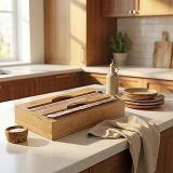 Amberhaus Bambu 2 Bölmeli Streç Alüminyum Folyo Kutusu | Duvara Monte Edilebilir Folyo | 17,5X9,5X10 Cm | Mutfak Düzenleyici Organizer