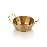 AmberHaus Gold Renk Paslanmaz Çelik Mini Sahan ve Sunumluk - Kulplu Metal Kahvaltılık, Sosluk ve Meze Tabağı - Mat Altın Görünümlü Servis Tavası (10 CM)