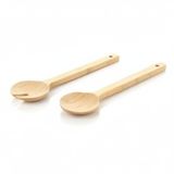 AmberHaus Naturel Ahşap 2’li Salata Kaşığı Seti | Dayanıklı ve Ergonomik Servis Kaşıkları | 27.5 cm | Doğal Ahşap Sofra Takımı (Bambu)