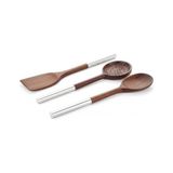 AMBERHAUS%100 Doğal Akasya Ahşap & Paslanmaz Çelik 3’lü Mutfak Seti | Kaşık, Spatula, Kevgir | Dayanıklı ve Şık Servis Takımı (Spatula) - Option-1