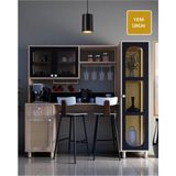 Ambiyans Bar Masası+Kahve Köşesi Dolabı | LED Aydınlatma | Temperli Cam ve Jüt Kumaş Mdf Kapak - Kahverengi