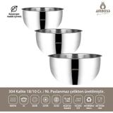 Ambos Satin 3 Parça Paslanmaz Çelik Karıştırma Saklama Kabı