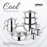 Amboss 14 Parça Cool Gri Paslanmaz Çelik Cam kapaklı Çeyiz Seti