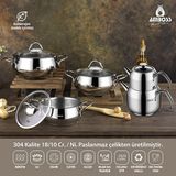 Amboss 1920 7 Parça Grand Paslanmaz Çelik Tüm Ocaklara Uygun Tencere ve Çaydanlık Seti
