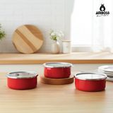 Amboss 6 Parça Crispella 14-16-18 cm Emaye Saklama Kabı Seti – Kırmızı - 3 lt