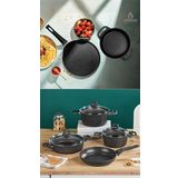Amboss Asten 7 Parça Orion Siyah Tencere Seti - 26 CM Krep Tava ve 18 CM Kuvars Sahan