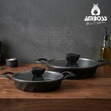 Amboss Astral 4 Parça Döküm Sahan Seti - Cam Kapaklı - Siyah