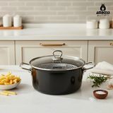 Amboss Crispella 22 cm Emaye Kızartma Tenceresi Cam Kapaklı Siyah Şık Tasarım ve Isıya Dayanıklı