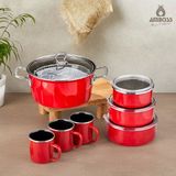Amboss Crispella Morning 12 Parça Emaye Tencere Saklama Kabı Kupa Seti - Kırmızı