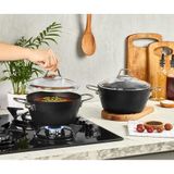 Amboss Dark Cam Kapaklı 24 cm Derin Titanyum Kaplama Granit Tencere