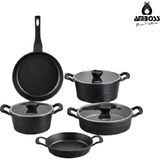 Amboss Kuvars 8 Parça Döküm Tencere Tava Sahan Seti - Siyah - 24 cm