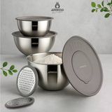 Amboss Satin 9 Parça Rendeli Karıştırma Kabı Kase Seti - Gri
