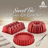 Amboss Sweet Trio 3 Parça Kek Kalıbı Seti - Kırmızı - 26 cm