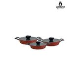 Amboss Vento 6 Parça Cam Kapaklı Döküm Sahan Seti Kırmızı