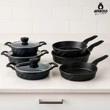 Amboss Vento 9 Parça Döküm Tava Sahan Seti Siyah Yapışmaz Tabanlı 18 cm Derin Tava - Tava Seti